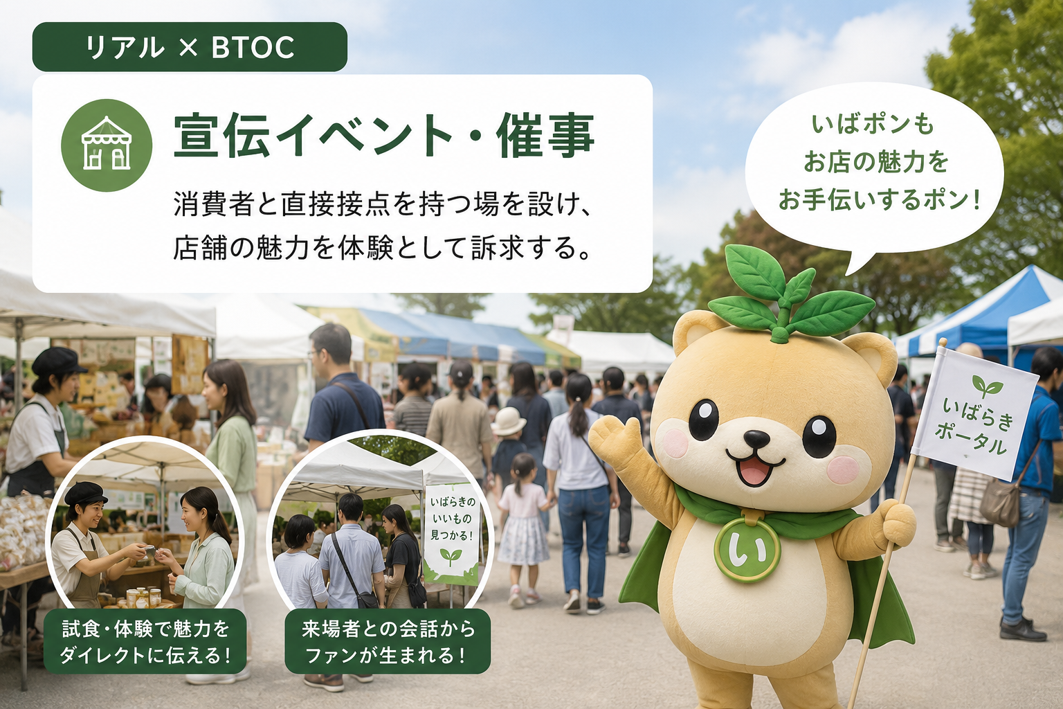 リアル×BtoC — 宣伝イベント・催事。消費者と直接接点を持ち、店舗の魅力を体験として訴求
