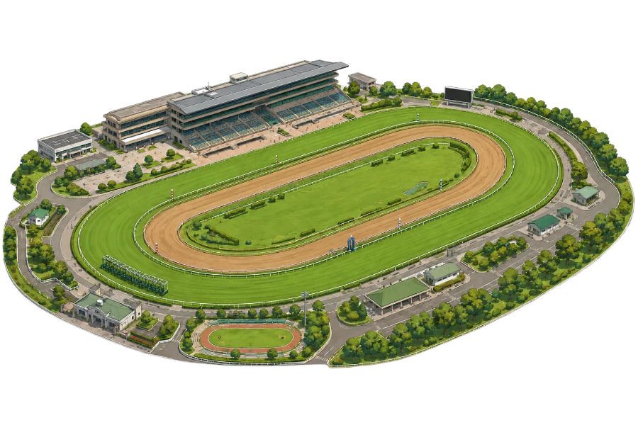 事業者が走る舞台となる競馬場のイラスト